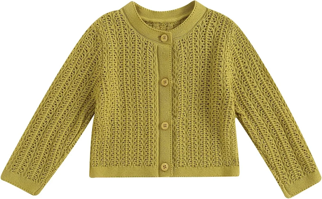 Newborn Baby Girls Knit Cardigans Long Sleeve Crewneck Hollow Knit Thin Sweater Toddler Button Tops Coat Outwear