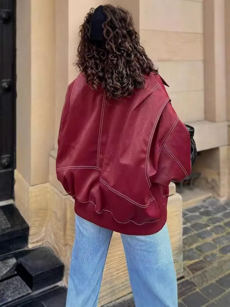 NIFTRIRY Women Leather Jackets Motorcycle Jacket Oversized Fuax Jacket Fall Outfits Bomber Jacket