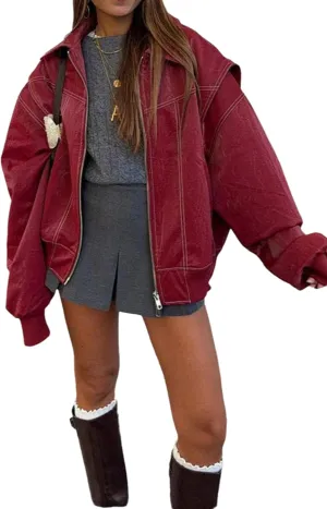 NIFTRIRY Women Leather Jackets Motorcycle Jacket Oversized Fuax Jacket Fall Outfits Bomber Jacket