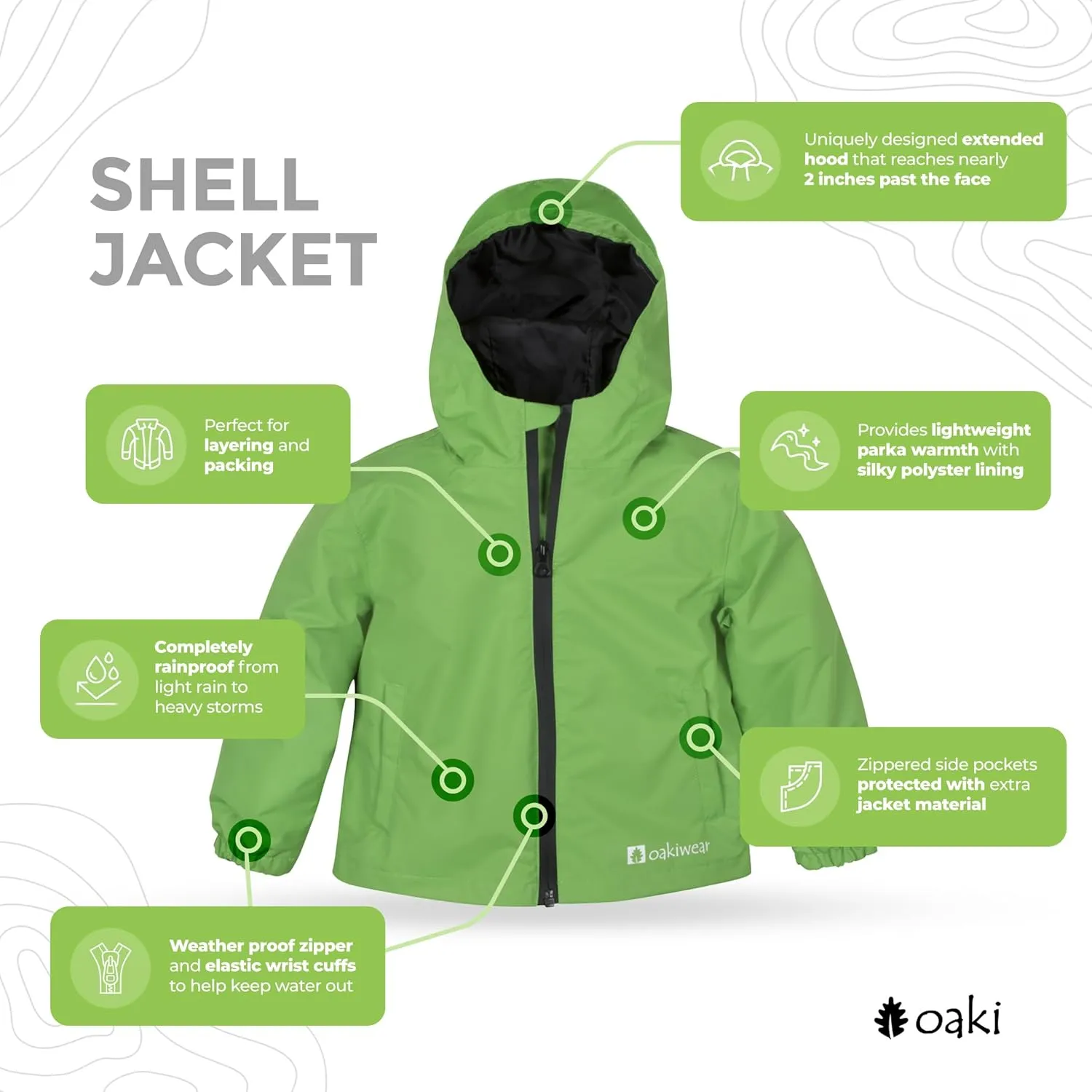 OAKI Rain Wind Shell Jacket for Kids/Toddlers, Waterproof, Breathable, Lightweight with Hood
