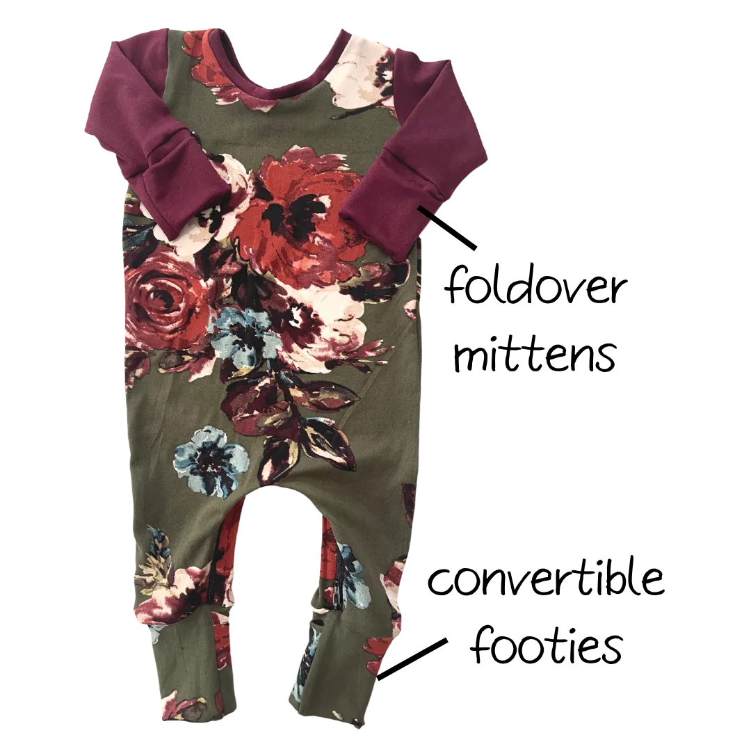Olive Floral Zip Baby Romper