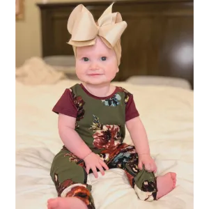 Olive Floral Zip Baby Romper