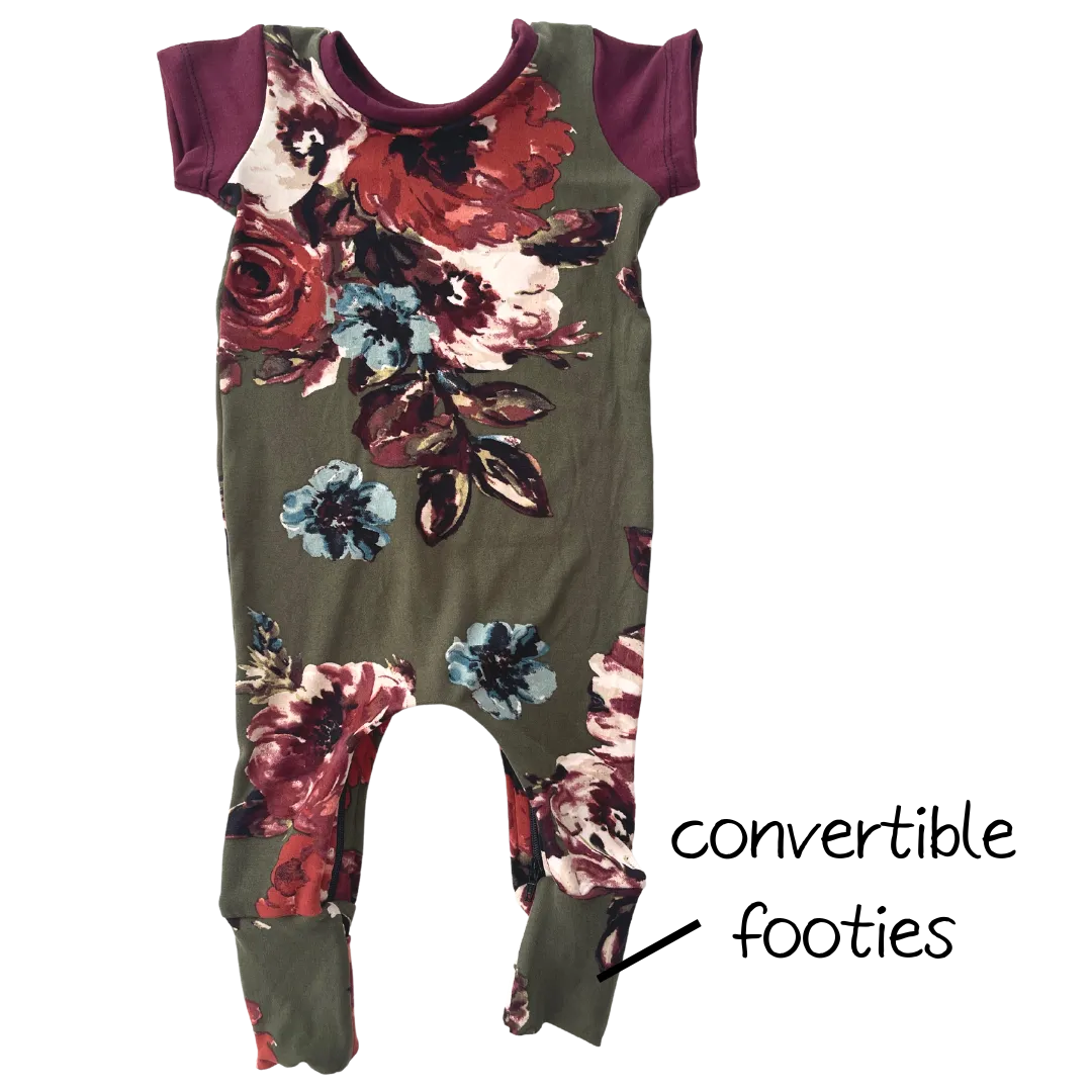 Olive Floral Zip Baby Romper