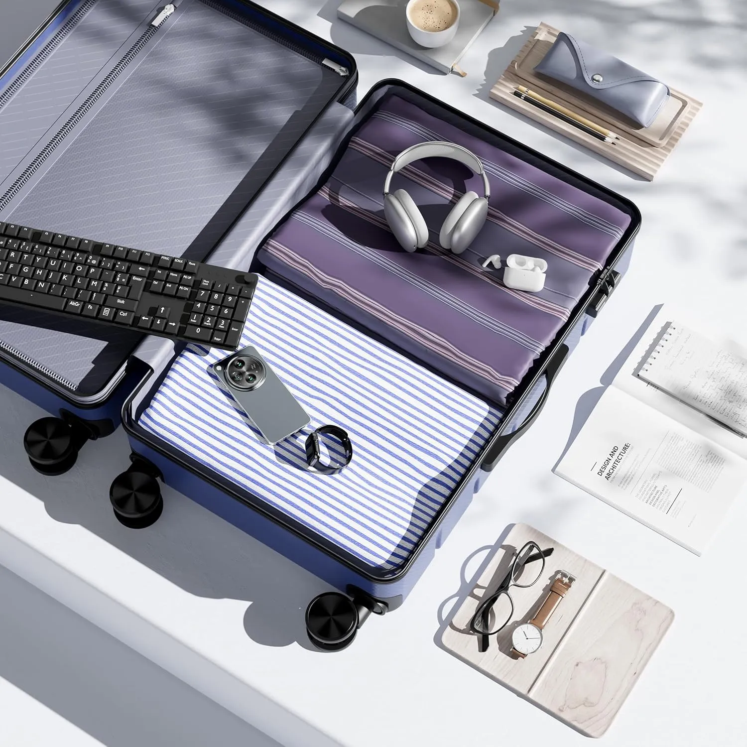 OLIXIS 20 Inch Carry-On Luggage, Hardside Suitcase with Spinner Wheels, Lightweight ABS Hard Shell Travel Luggage, TSA Approved Lock, Expandable Small Suitcase for Business & TravelBlue