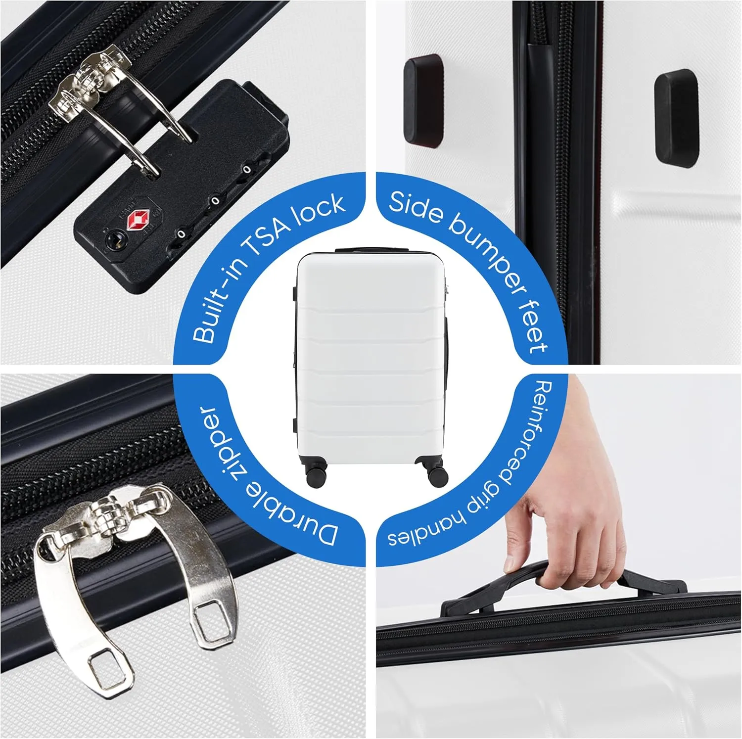 OLIXIS 20 Inch Carry-On Luggage, Hardside Suitcase with Spinner Wheels, Lightweight ABS Hard Shell Travel Luggage, TSA Approved Lock, Expandable Small Suitcase for Business & TravelWhite