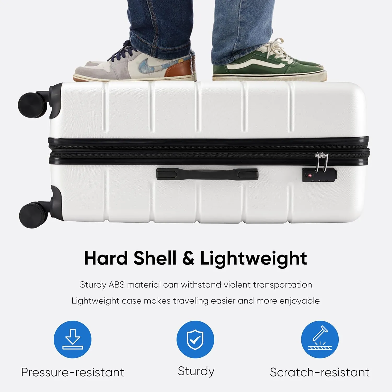 OLIXIS 20 Inch Carry-On Luggage, Hardside Suitcase with Spinner Wheels, Lightweight ABS Hard Shell Travel Luggage, TSA Approved Lock, Expandable Small Suitcase for Business & TravelWhite