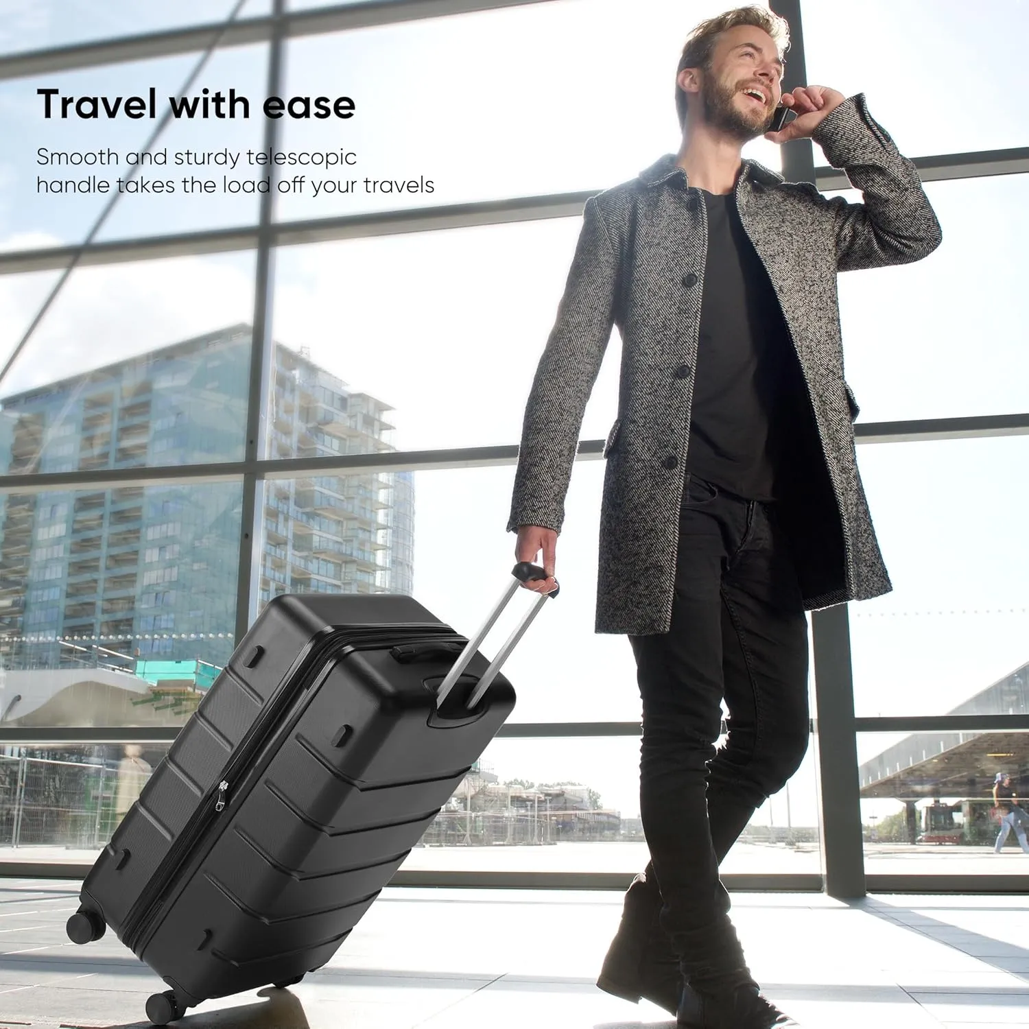 OLIXIS 24 Inch Luggage, Hardside Suitcase with Spinner Wheels, Lightweight ABS Hard Shell Checked Luggage, TSA Approved Lock, Expandable Medium Suitcase for Travel & BusinessBlack