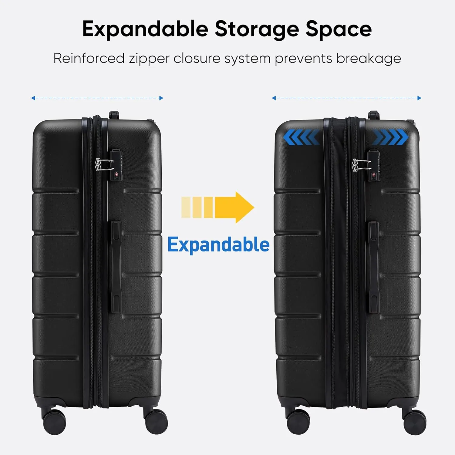 OLIXIS 24 Inch Luggage, Hardside Suitcase with Spinner Wheels, Lightweight ABS Hard Shell Checked Luggage, TSA Approved Lock, Expandable Medium Suitcase for Travel & BusinessBlack