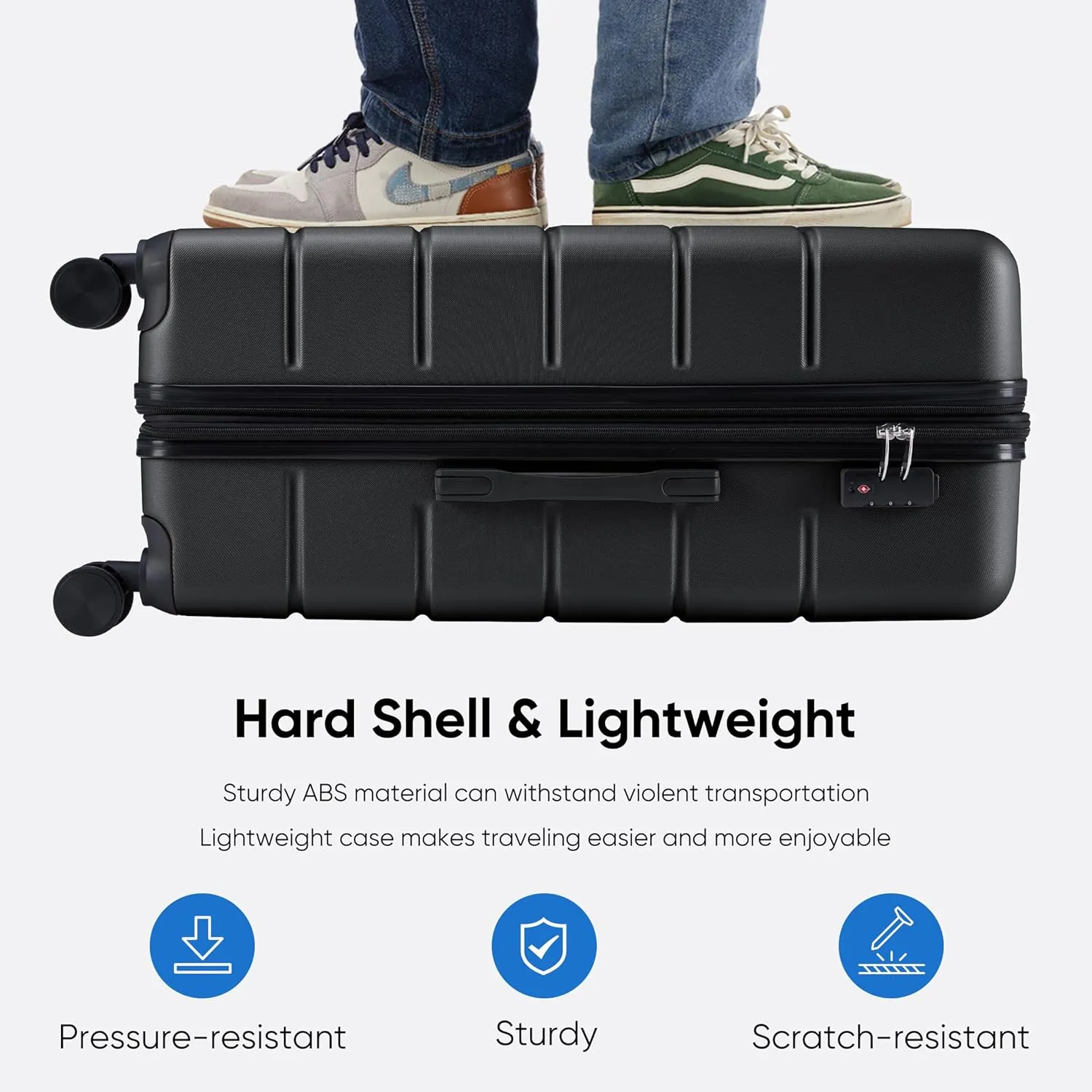 OLIXIS 24 Inch Luggage, Hardside Suitcase with Spinner Wheels, Lightweight ABS Hard Shell Checked Luggage, TSA Approved Lock, Expandable Medium Suitcase for Travel & BusinessBlack