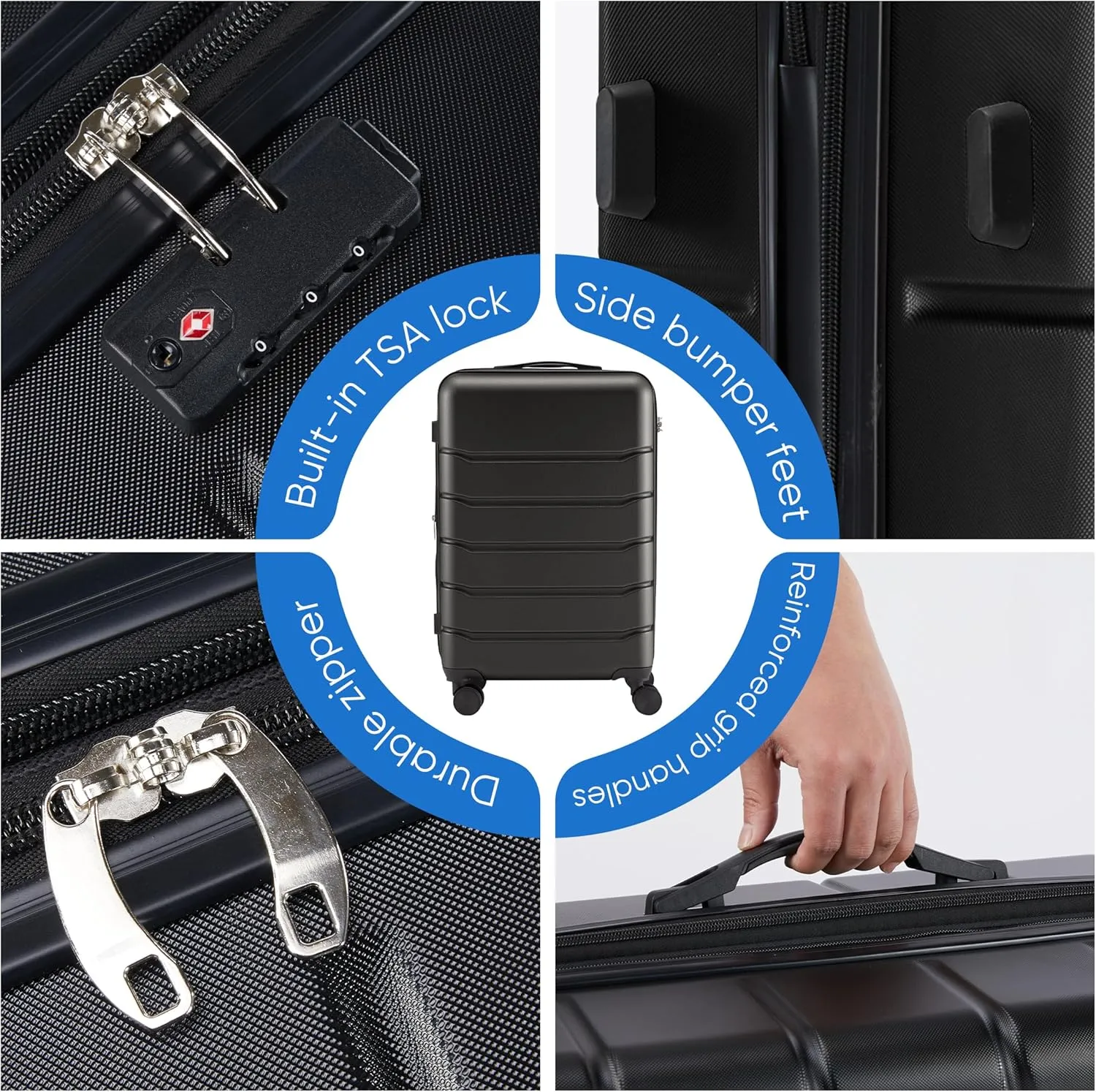 OLIXIS 24 Inch Luggage, Hardside Suitcase with Spinner Wheels, Lightweight ABS Hard Shell Checked Luggage, TSA Approved Lock, Expandable Medium Suitcase for Travel & BusinessBlack