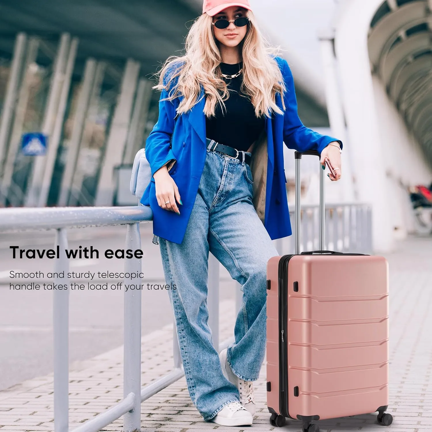 OLIXIS 24 Inch Luggage, Hardside Suitcase with Spinner Wheels, Lightweight ABS Hard Shell Checked Luggage, TSA Approved Lock, Expandable Medium Suitcase for Travel & BusinessPink