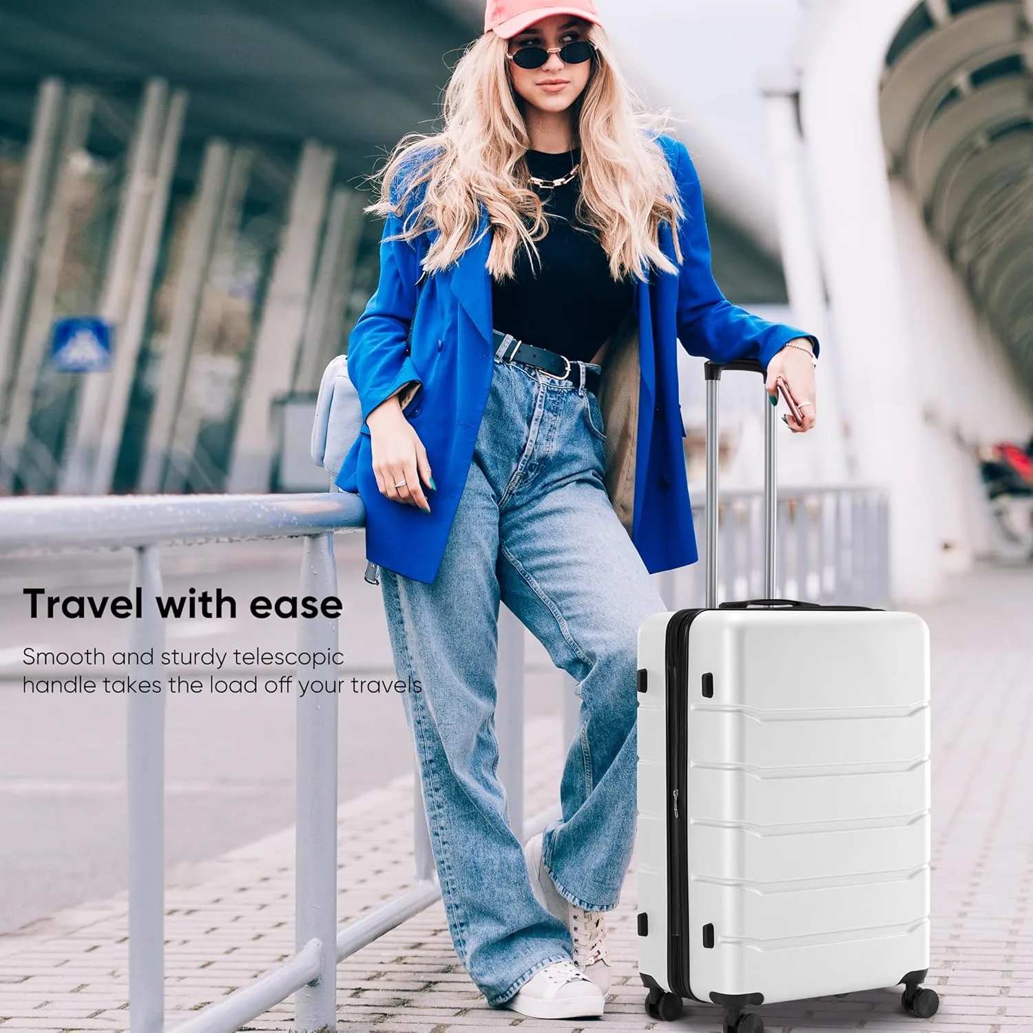 OLIXIS 24 Inch Luggage, Hardside Suitcase with Spinner Wheels, Lightweight ABS Hard Shell Checked Luggage, TSA Approved Lock, Expandable Medium Suitcase for Travel & BusinessWhite