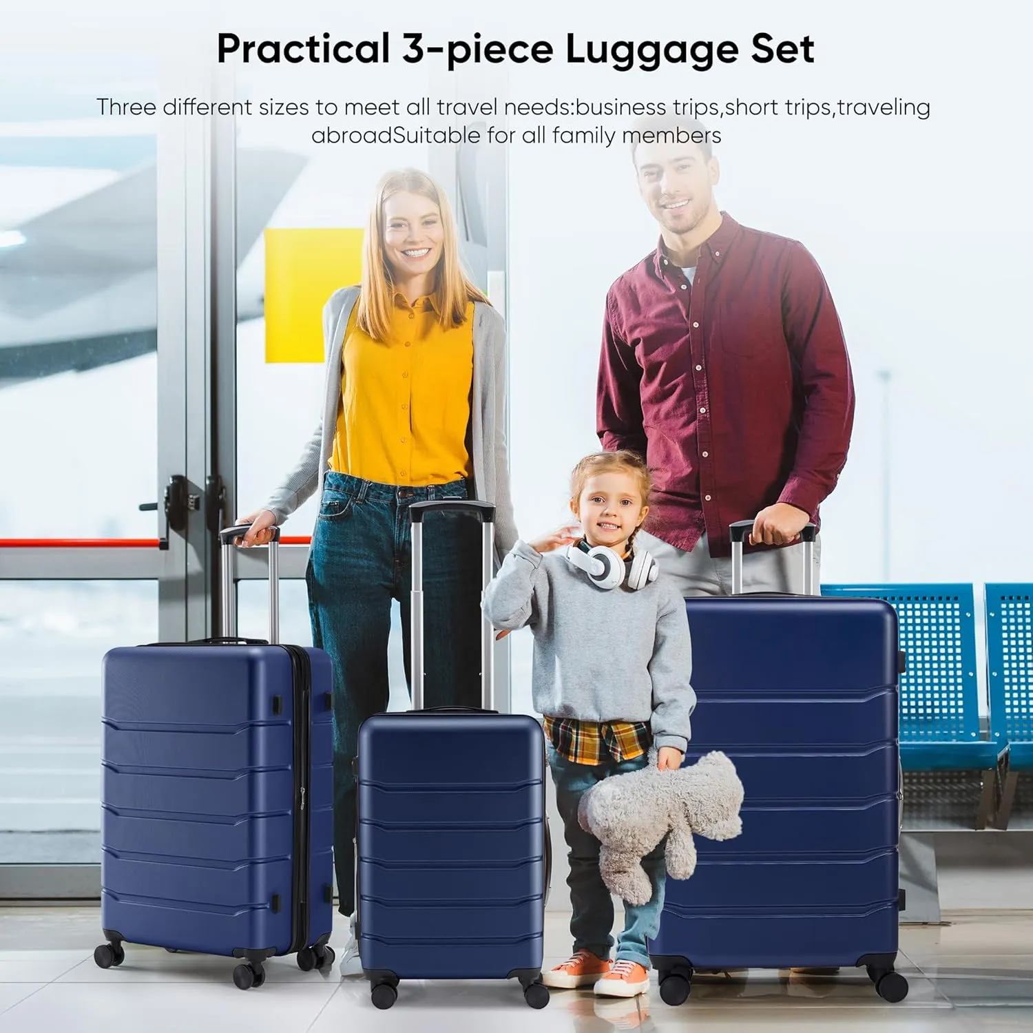 OLIXIS 3-Piece Luggage Set, 20/24/28 Inch Hardside Suitcases with Spinner Wheels, Lightweight ABS Hard Shell Travel Luggage, TSA Approved Lock, Expandable Carry-On & Checked LuggageBlue