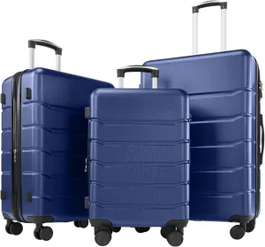 OLIXIS 3-Piece Luggage Set, 20/24/28 Inch Hardside Suitcases with Spinner Wheels, Lightweight ABS Hard Shell Travel Luggage, TSA Approved Lock, Expandable Carry-On & Checked LuggageBlue