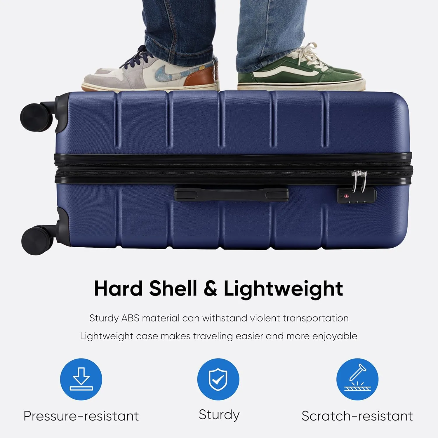OLIXIS 3-Piece Luggage Set, 20/24/28 Inch Hardside Suitcases with Spinner Wheels, Lightweight ABS Hard Shell Travel Luggage, TSA Approved Lock, Expandable Carry-On & Checked LuggageBlue