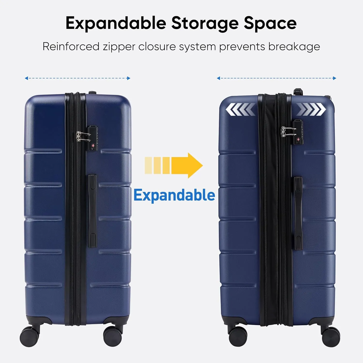 OLIXIS 3-Piece Luggage Set, 20/24/28 Inch Hardside Suitcases with Spinner Wheels, Lightweight ABS Hard Shell Travel Luggage, TSA Approved Lock, Expandable Carry-On & Checked LuggageBlue