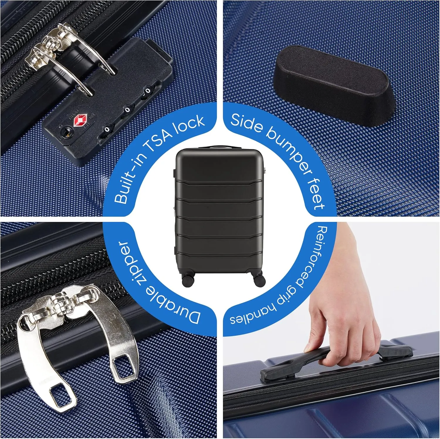 OLIXIS 3-Piece Luggage Set, 20/24/28 Inch Hardside Suitcases with Spinner Wheels, Lightweight ABS Hard Shell Travel Luggage, TSA Approved Lock, Expandable Carry-On & Checked LuggageBlue