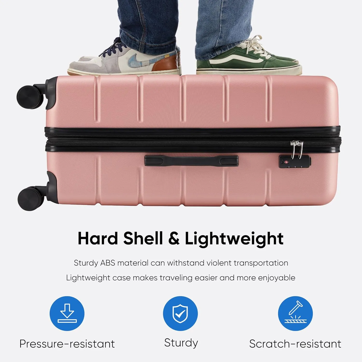 OLIXIS 3-Piece Luggage Set, 20/24/28 Inch Hardside Suitcases with Spinner Wheels, Lightweight ABS Hard Shell Travel Luggage, TSA Approved Lock, Expandable Carry-On & Checked LuggagePink