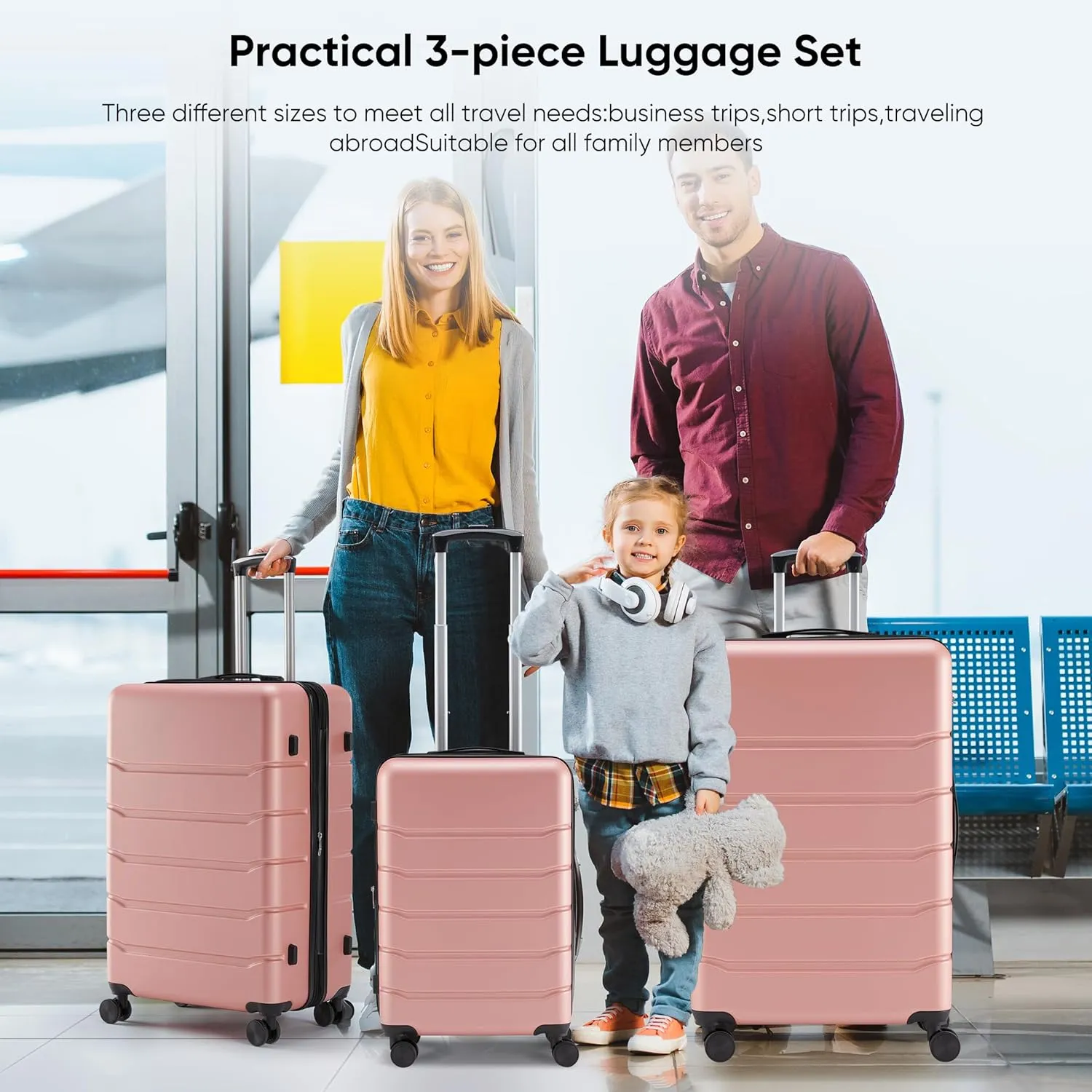 OLIXIS 3-Piece Luggage Set, 20/24/28 Inch Hardside Suitcases with Spinner Wheels, Lightweight ABS Hard Shell Travel Luggage, TSA Approved Lock, Expandable Carry-On & Checked LuggagePink
