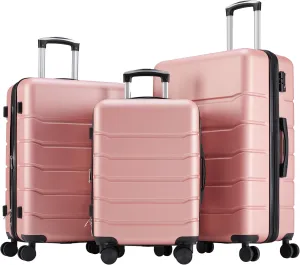 OLIXIS 3-Piece Luggage Set, 20/24/28 Inch Hardside Suitcases with Spinner Wheels, Lightweight ABS Hard Shell Travel Luggage, TSA Approved Lock, Expandable Carry-On & Checked LuggagePink