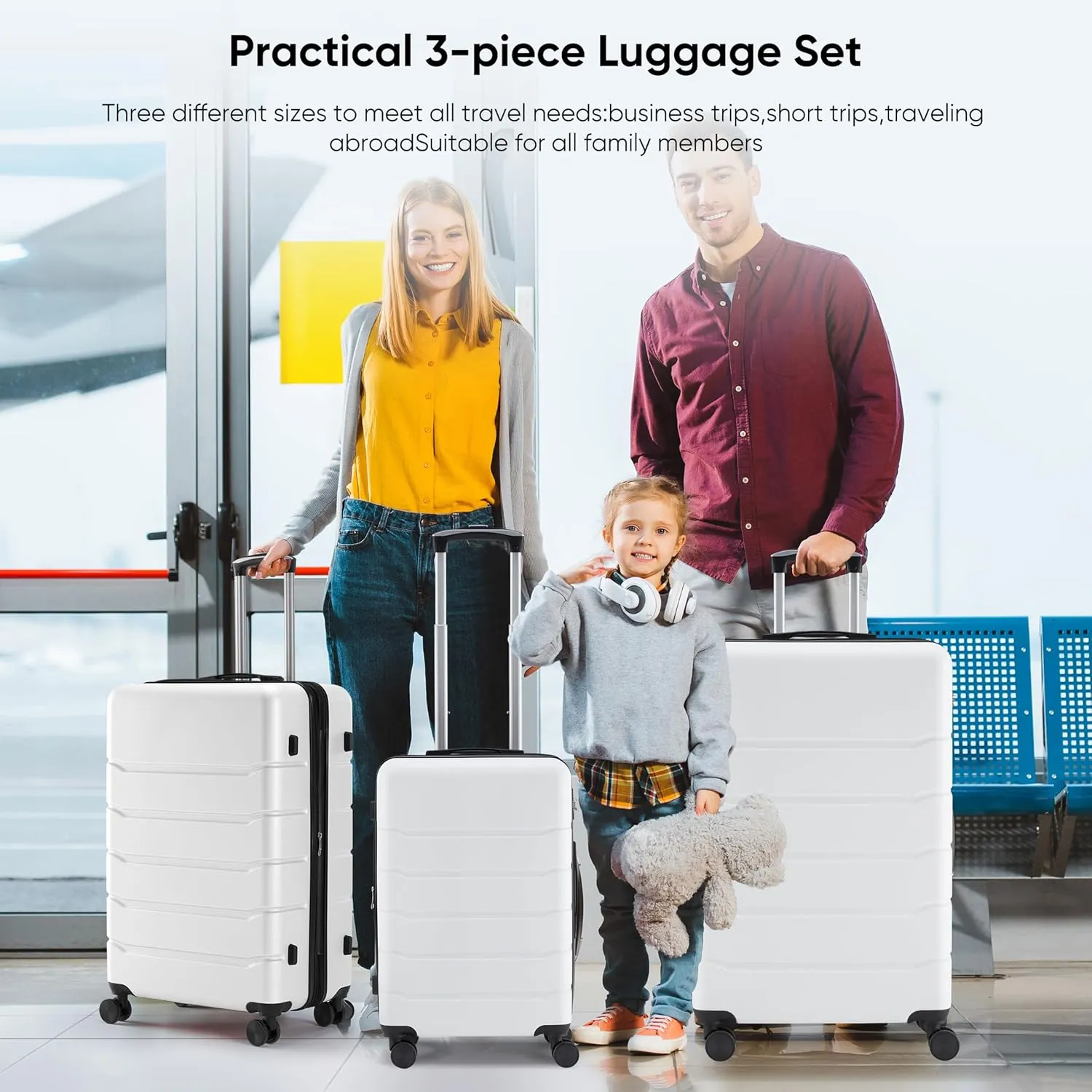 OLIXIS 3-Piece Luggage Set, 20/24/28 Inch Hardside Suitcases with Spinner Wheels, Lightweight ABS Hard Shell Travel Luggage, TSA Approved Lock, Expandable Carry-On & Checked LuggageWhite