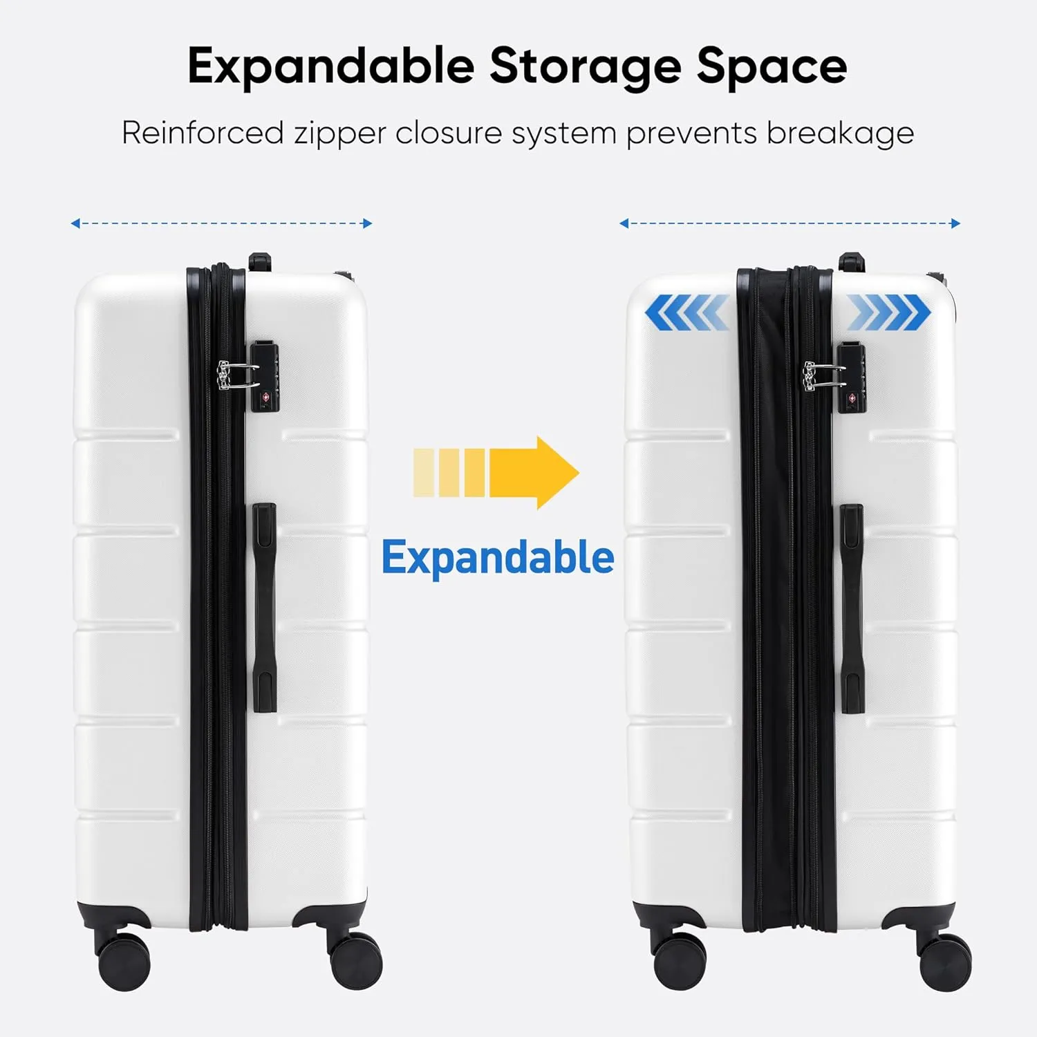 OLIXIS 3-Piece Luggage Set, 20/24/28 Inch Hardside Suitcases with Spinner Wheels, Lightweight ABS Hard Shell Travel Luggage, TSA Approved Lock, Expandable Carry-On & Checked LuggageWhite