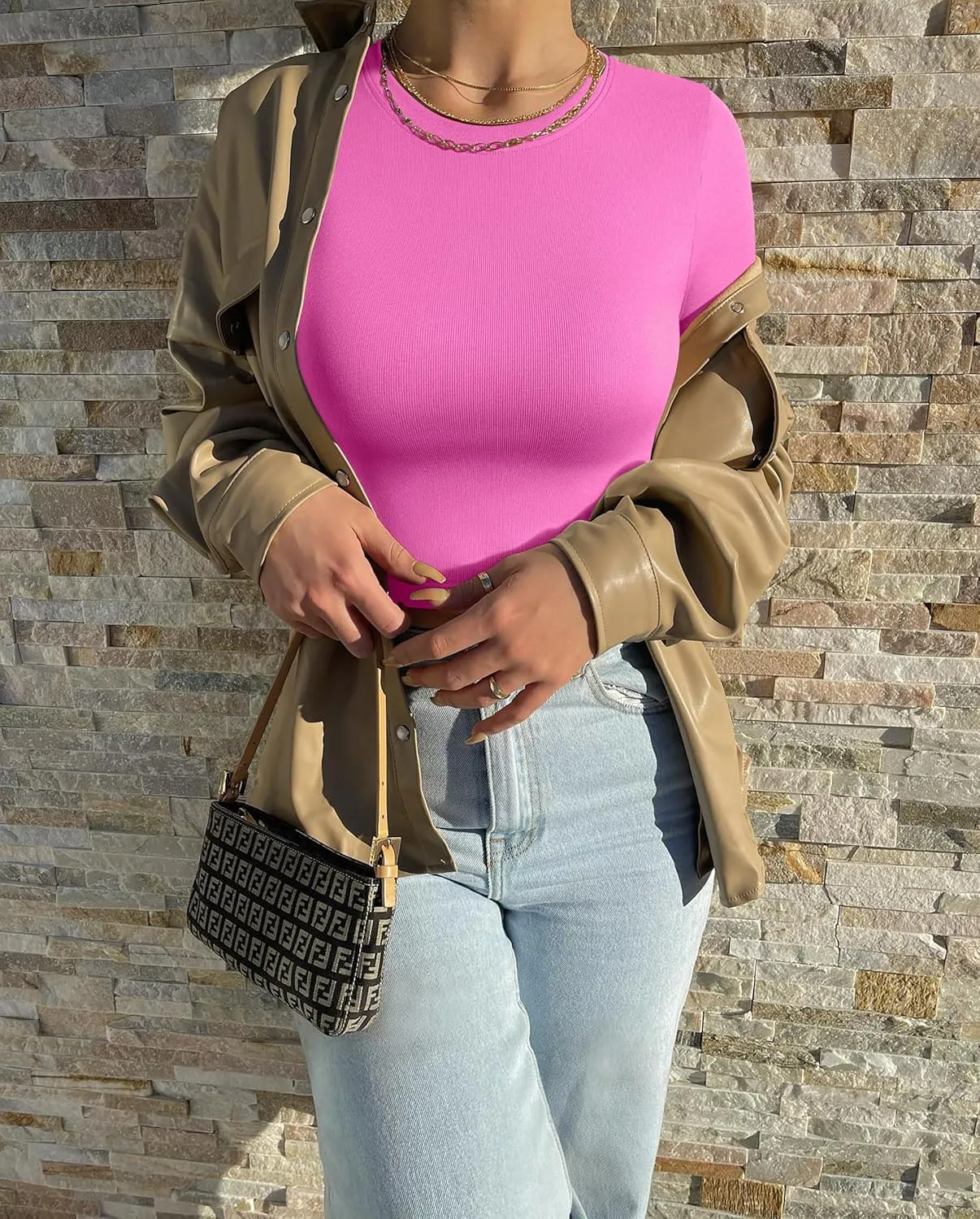 OQQ Women's 3 Piece Crop Tops Crew Neck Shorts Sleeve Stretch Fitted Shirts Crop Tops