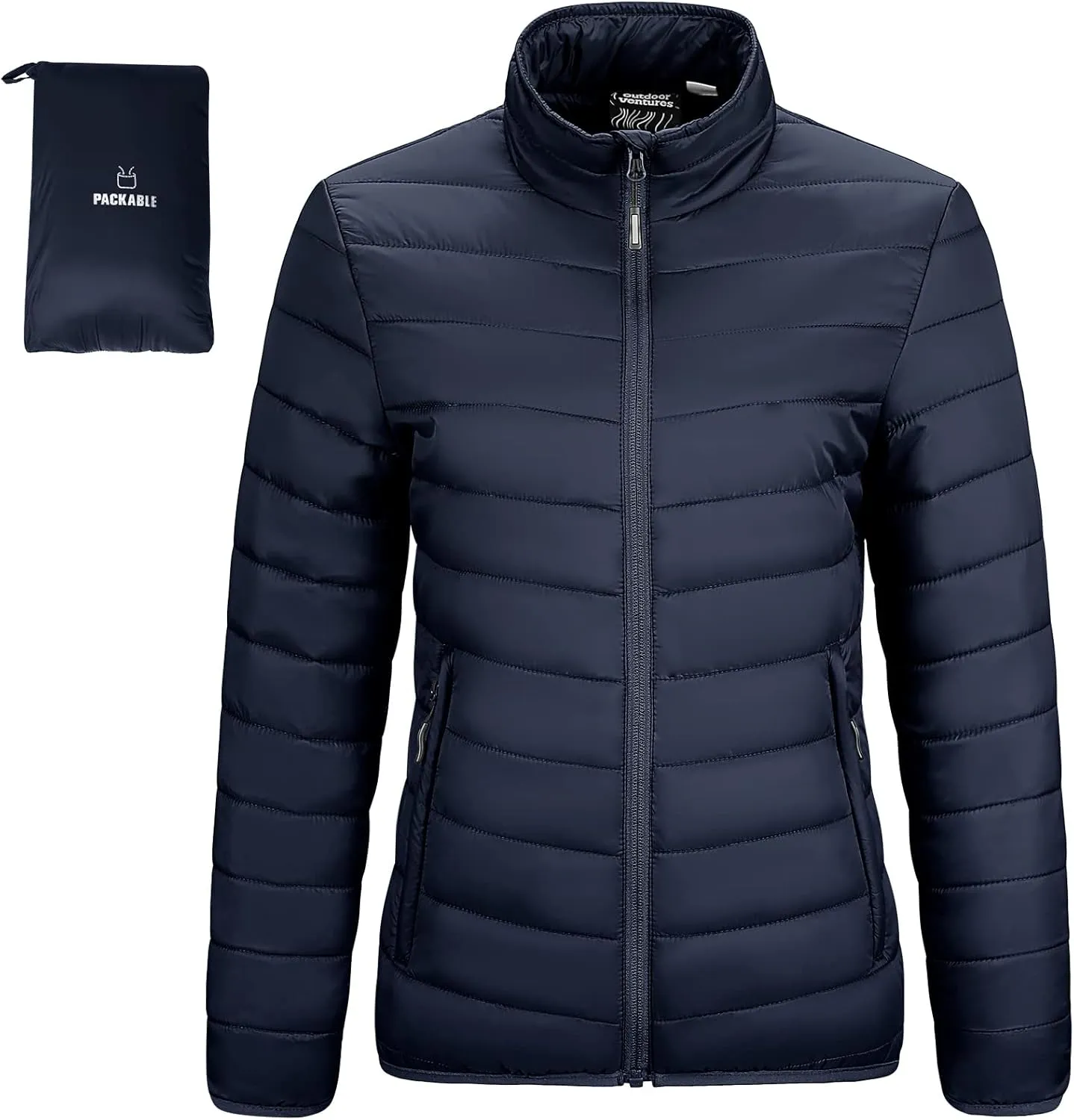 Outdoor Ventures Women's Packable Full-Zip Short Puffer Jacket Insulated Quilted Warm Lightweight Winter Coat