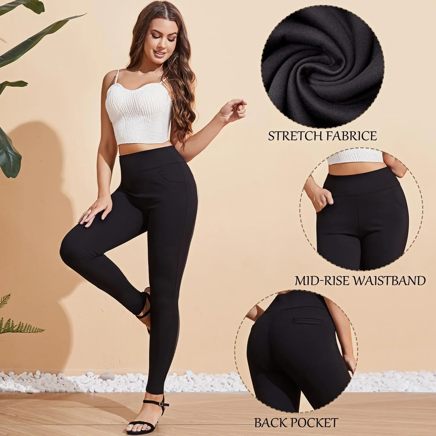 Pants for Women, Comfort Stretch Skinny Slim Dress Pants, Skinny High Waist Pull on Pants with Pockets