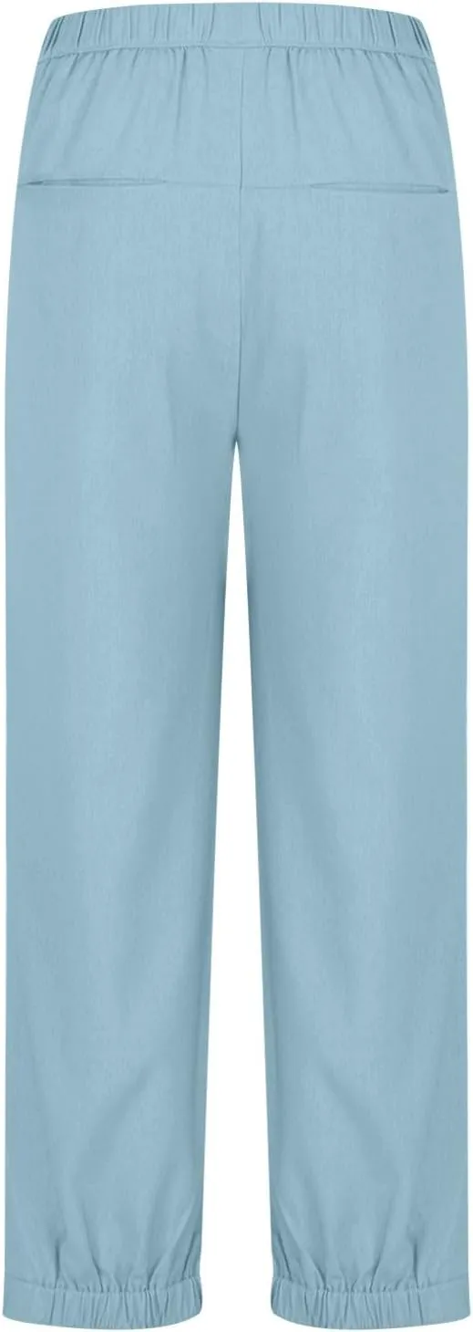 Pants for Women Women's Autumn Fashion Solid Color Elastic Waisted Casual Cropped Pants with Pockets 2024