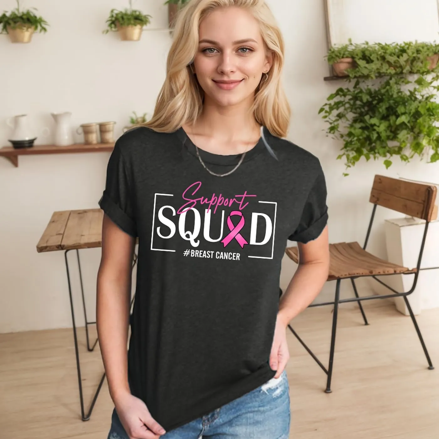 Pink Ribbon Shirts for Women Breast Cancer Awareness Tshirts Ribbon Graphic Print Tee Inspirational Breast Cancer Tops
