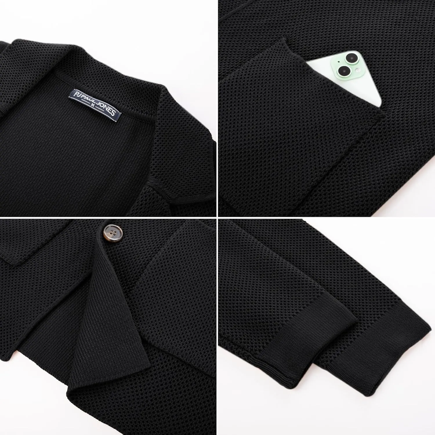PJ PAUL JONES Mens Notch Collar Cardigan Sweaters Knit Textured Sweater Button Down Blazer with Pockets