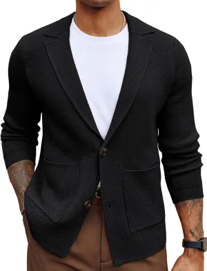 PJ PAUL JONES Mens Notch Collar Cardigan Sweaters Knit Textured Sweater Button Down Blazer with Pockets
