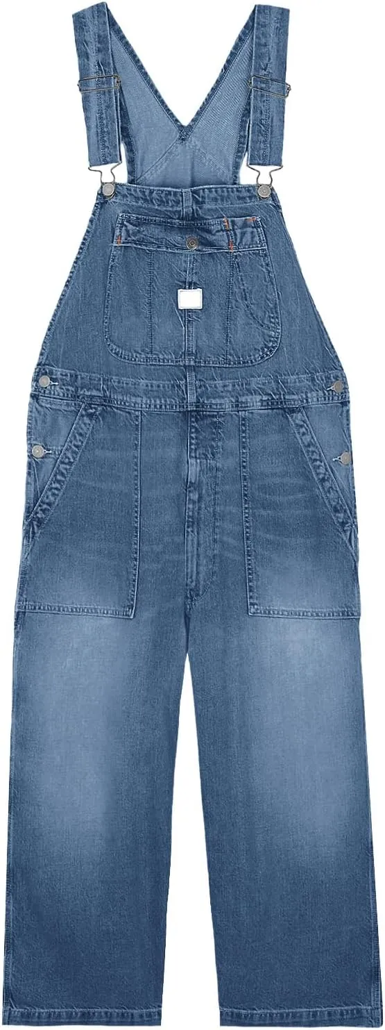 PLNOTME Womens Denim Overalls Casual Loose Fit Bib Adjustable Strap Wide Leg Capri Jean Jumpsuits