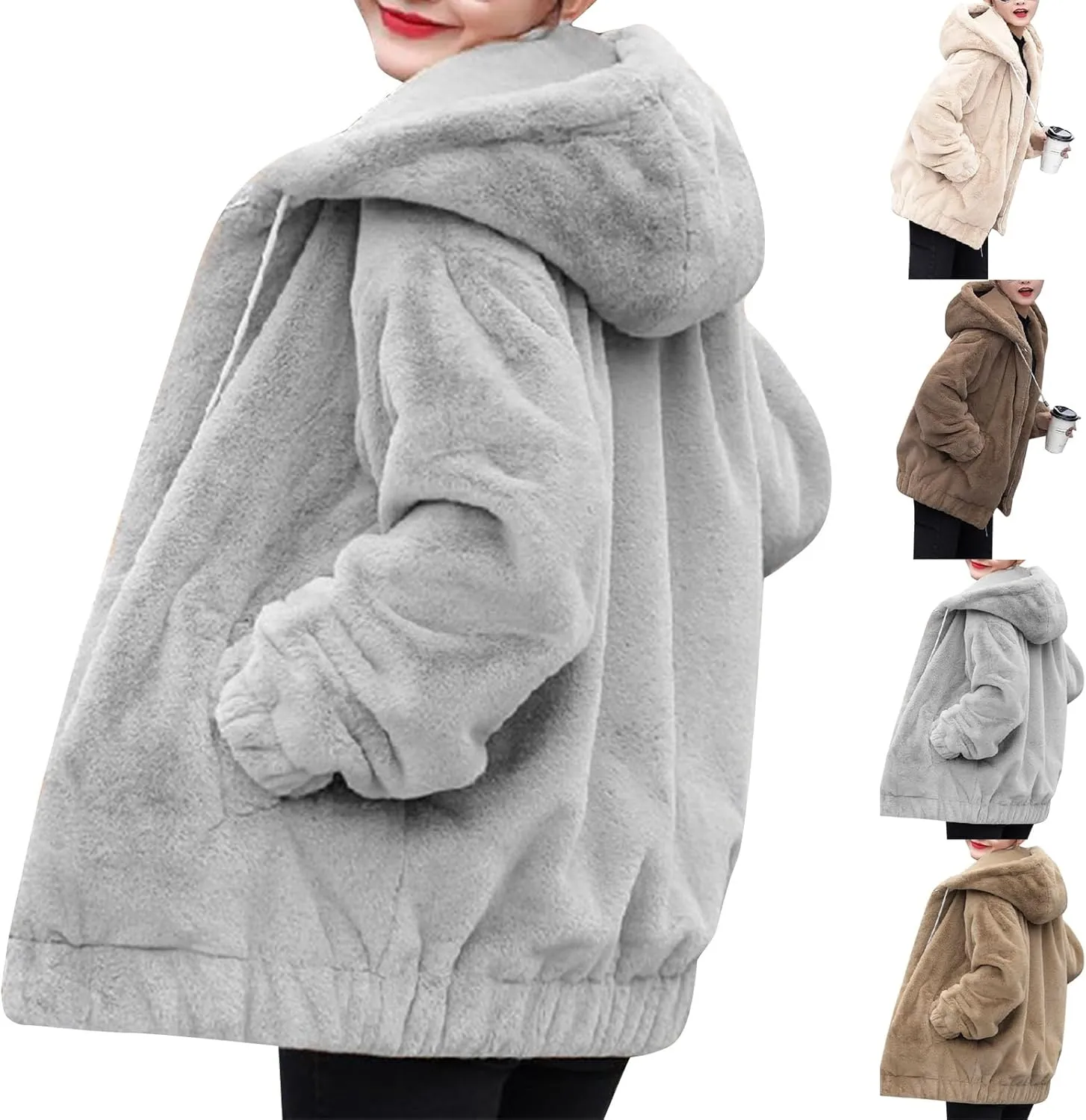 Plus Size Winter Coats for Women Warm Comfy Fuzzy Fleece Jacket Full Zip Plush Hooded Cardigan Outerwear with Pocket