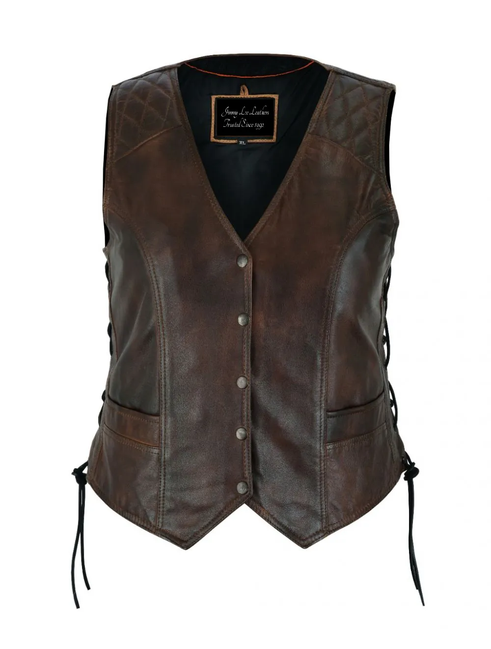 Premium Cowhide Brown Vest with Diamond Design