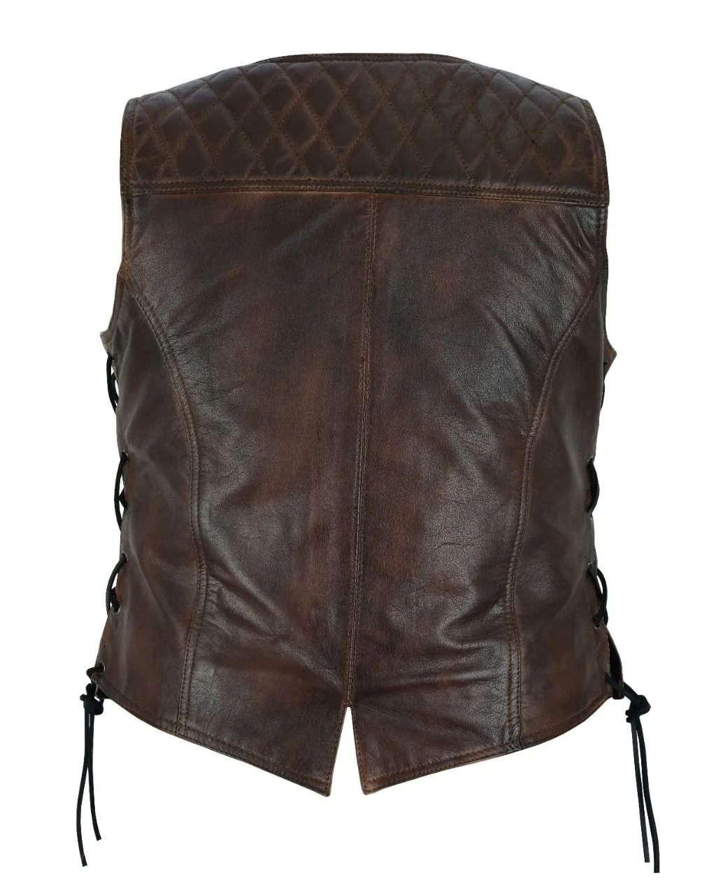 Premium Cowhide Brown Vest with Diamond Design