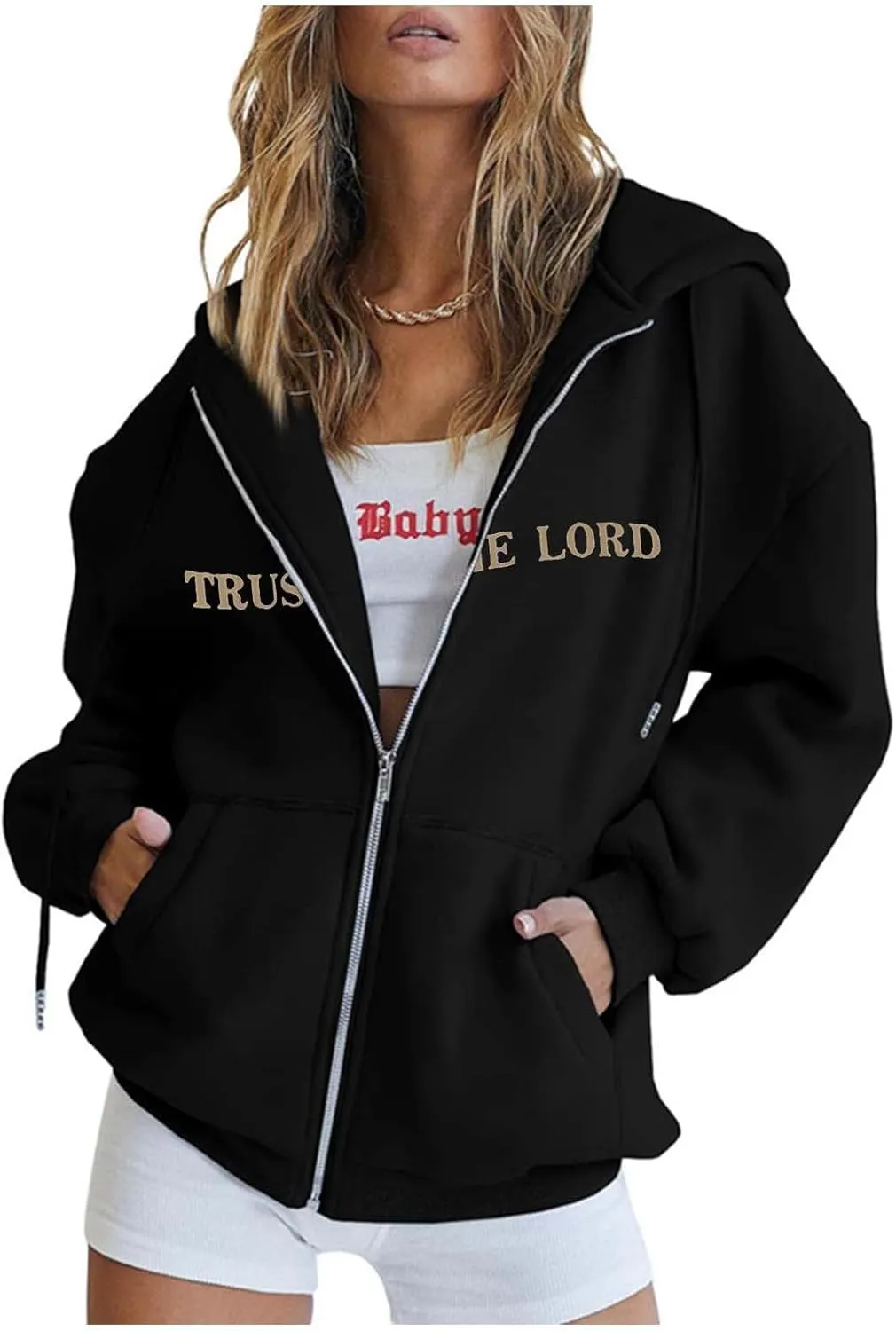PTOLOCIF Y2k Hoodie Zip up Women Fashion Letter Print Graphic Sweatshirts Long Sleeve Y2k Goth Jackets Aesthetic Streetwear