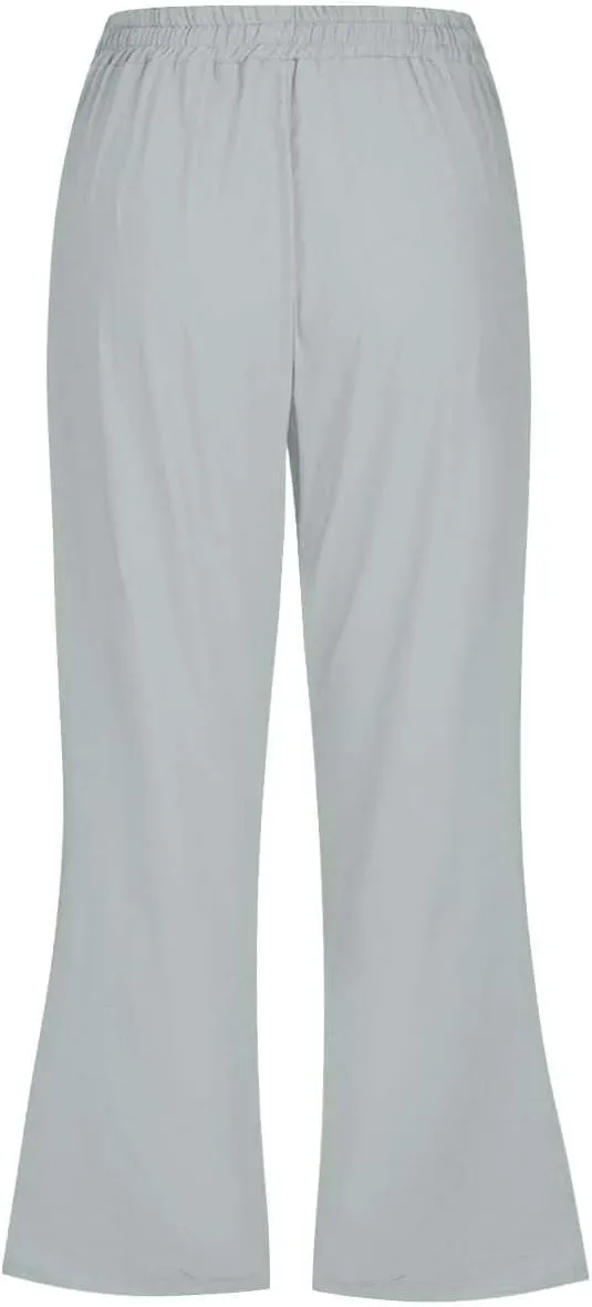 Pull On Linen Capris for Women Dressy Casual Stretch Lightweight Capri Elastic High Waist Lounge Pants 2025 Summer S-5X