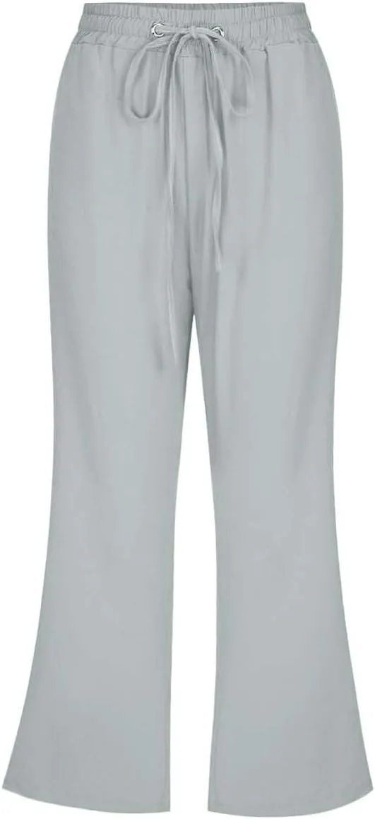 Pull On Linen Capris for Women Dressy Casual Stretch Lightweight Capri Elastic High Waist Lounge Pants 2025 Summer S-5X