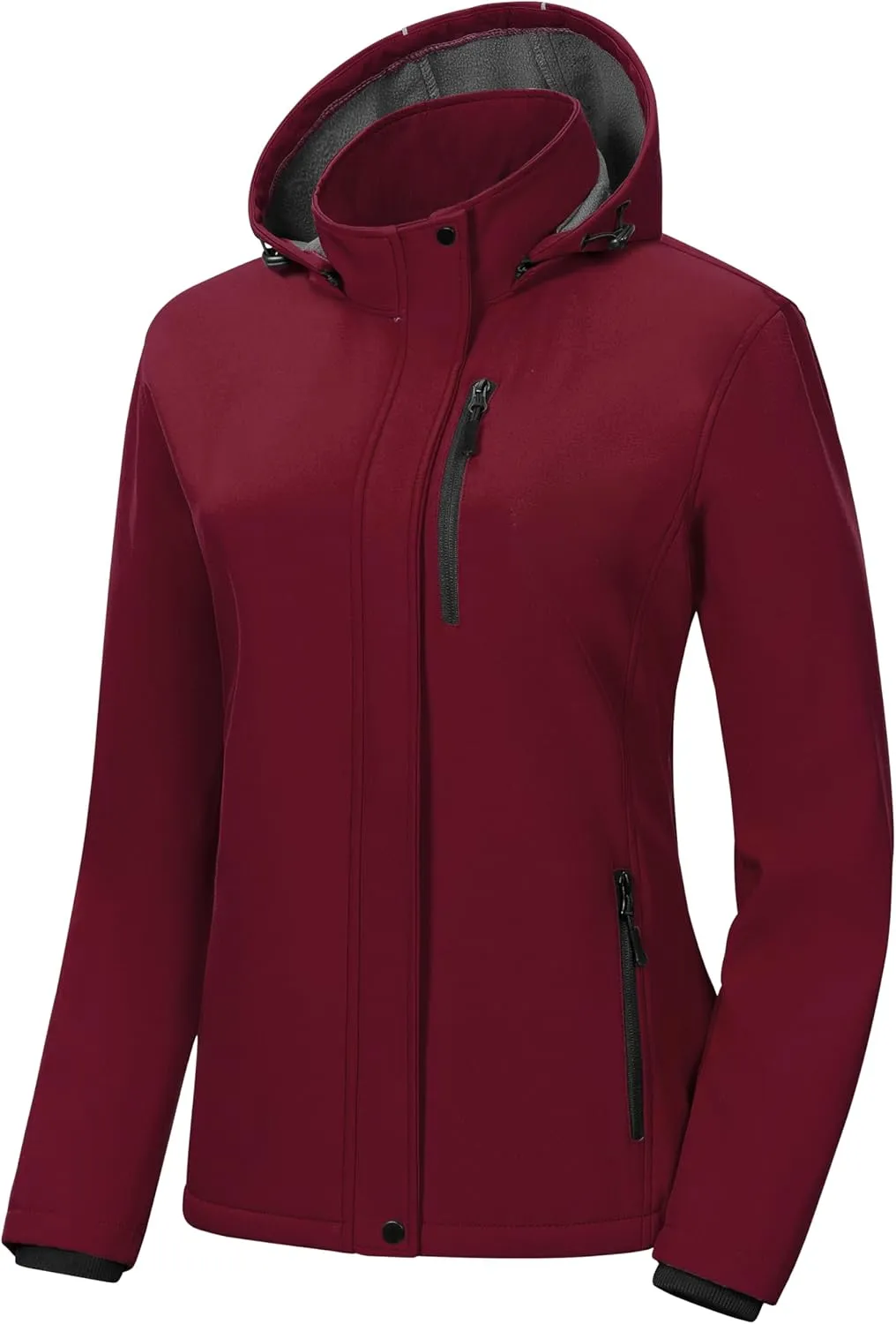 Pursky Women's Softshell Jacket Lightweight Fleece Lined Rain Jacket Waterproof Warm Windbreaker Coat With Removable Hood