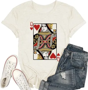 Queen of Hearts T-Shirt for Women Funny Vintage Womens Shirts Cute Lady Graphic Tee Tops Short Sleeve