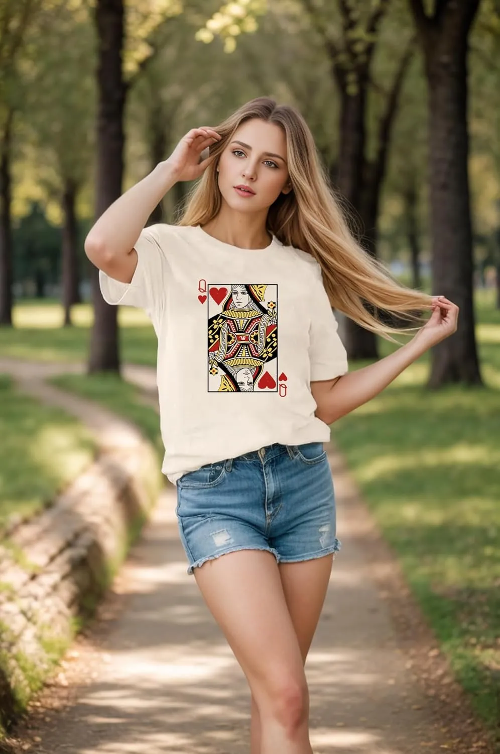 Queen of Hearts T-Shirt for Women Funny Vintage Womens Shirts Cute Lady Graphic Tee Tops Short Sleeve