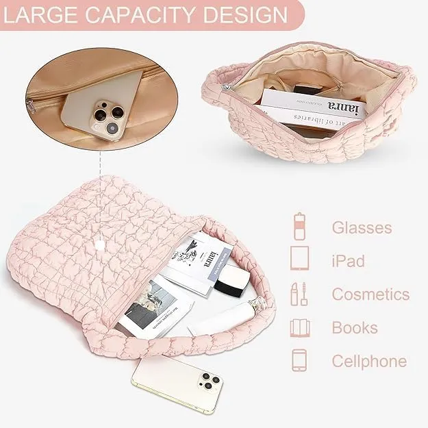 Quilted Puffer Tote Bag for Women Large Quilted Tote Bag Lightweight Nylon Puffy Quilted Padding Hobo Bag Quilted Bag