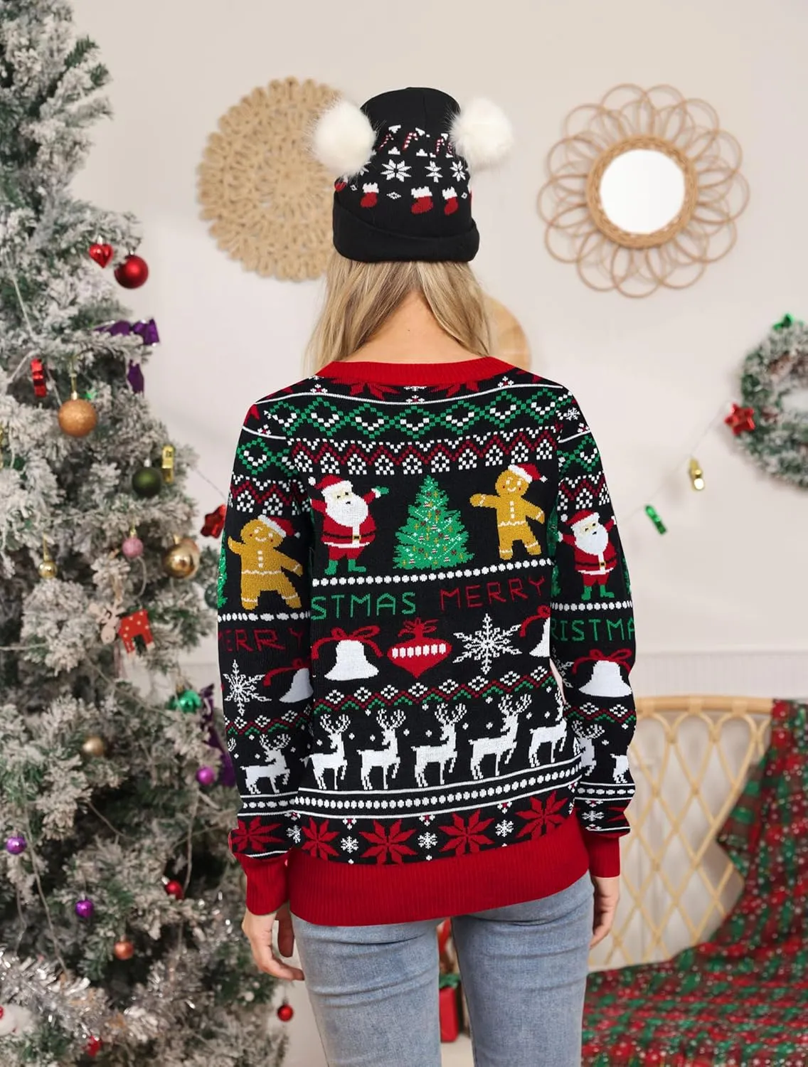 RAISEVERN Ugly Christmas Cardigan Sweater Women Oversized Knit Open Front Tops