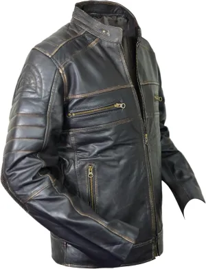 Real Leather Jacket Men Lambskin Leather Natural Grain Motorcycle Caf Racer Mens Jackets
