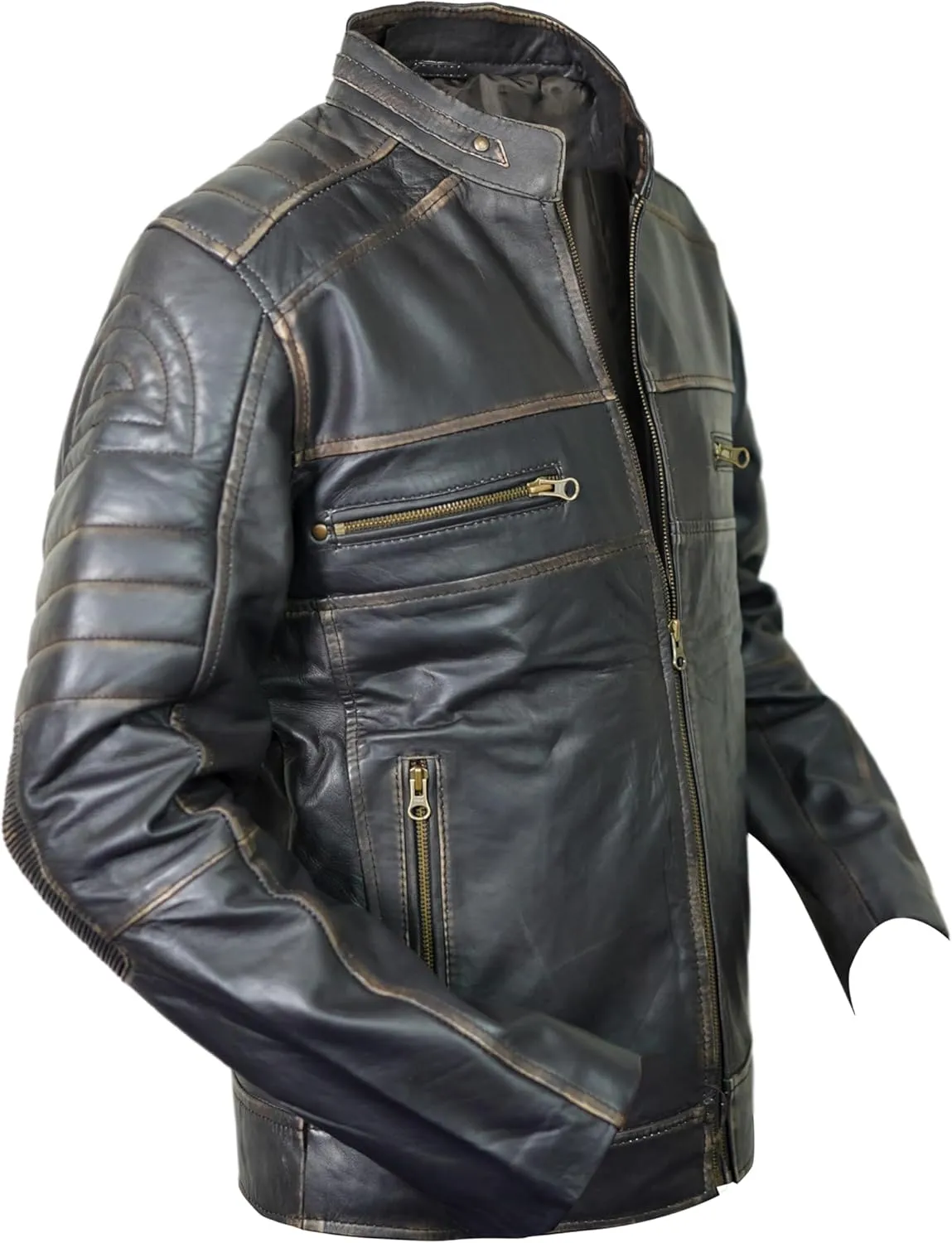 Real Leather Jacket Men Lambskin Leather Natural Grain Motorcycle Caf Racer Mens Jackets
