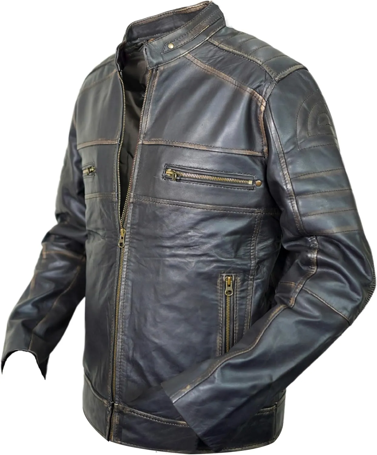 Real Leather Jacket Men Lambskin Leather Natural Grain Motorcycle Caf Racer Mens Jackets