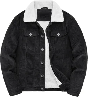 REHJJDFD Male Cotton Jackets Padded Warm Loose Parka Coat Corduroy Short Jacket Man Solid Zip Men's Casual Coat