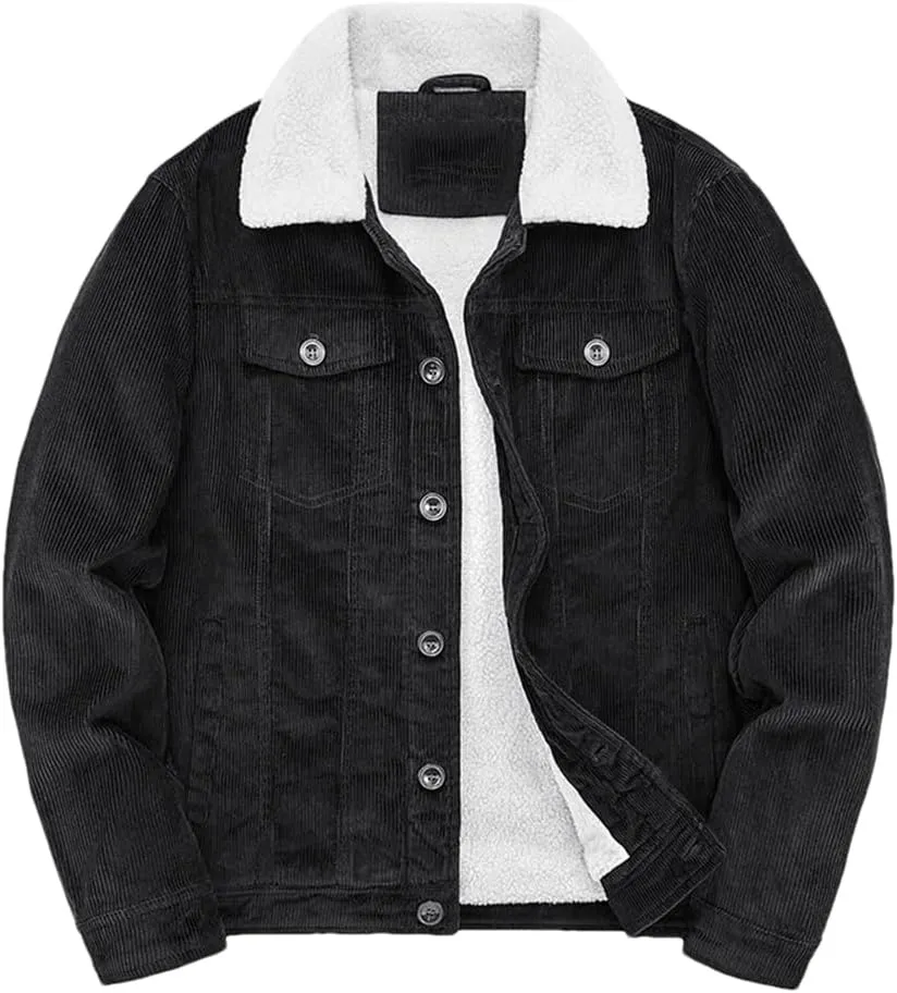 REHJJDFD Male Cotton Jackets Padded Warm Loose Parka Coat Corduroy Short Jacket Man Solid Zip Men's Casual Coat